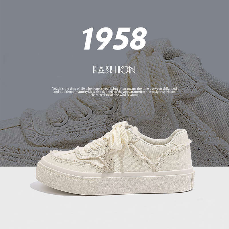 

Шикарные парусиновые туфли в гонконгском стиле, супер огонь, на толстой подошве, с квадратным носком, женские, новинка 2025 года, интернет-знаменитость, увеличивающие рост, универсальные, спортивные и для отдыха 40 бежевый