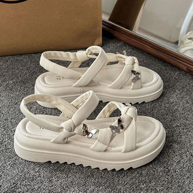 Fashion Sandals Women's Summer Fashion Thick Bottom Roman Shoes Casual Beige Black Flat Cross Strap Slip On Sandales for Women 2025