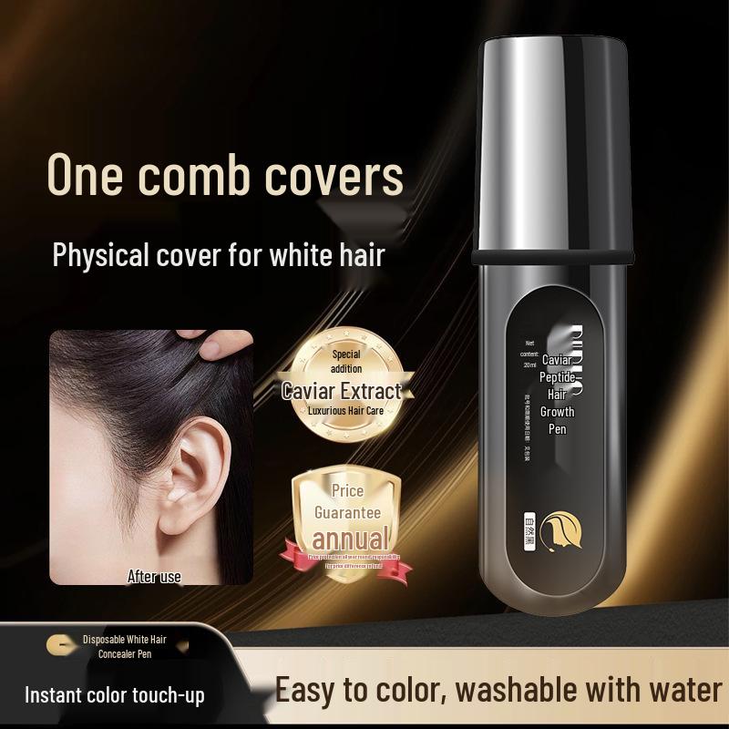 DIDUO Caviar Peptide Hair Color Pen: Plant-Based, Disposable Hair-Friendly Touch-Up Comb for White Hair Concealing