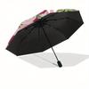 Roses,Floral Themed Automatic Folding Umbrella  8 Ribs Durable Iron Frame, Vibrant Color Design, Compact Travel Umbrella for Beach, Outdoor