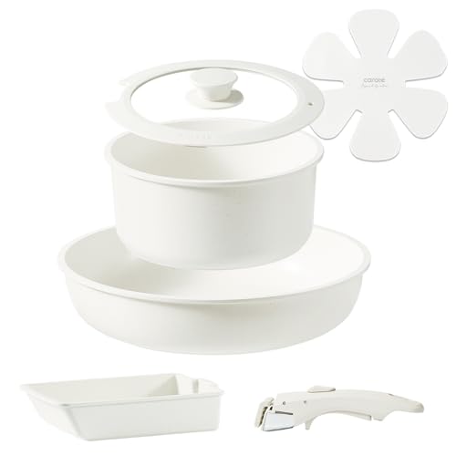 CAROTE 6-Piece Frying Pan Set, Gas and Induction Compatible, PFOA/PFOS Free, 5-Layer Construction, Lightweight, Removable Handles, 26cm Frying Pan, Eg