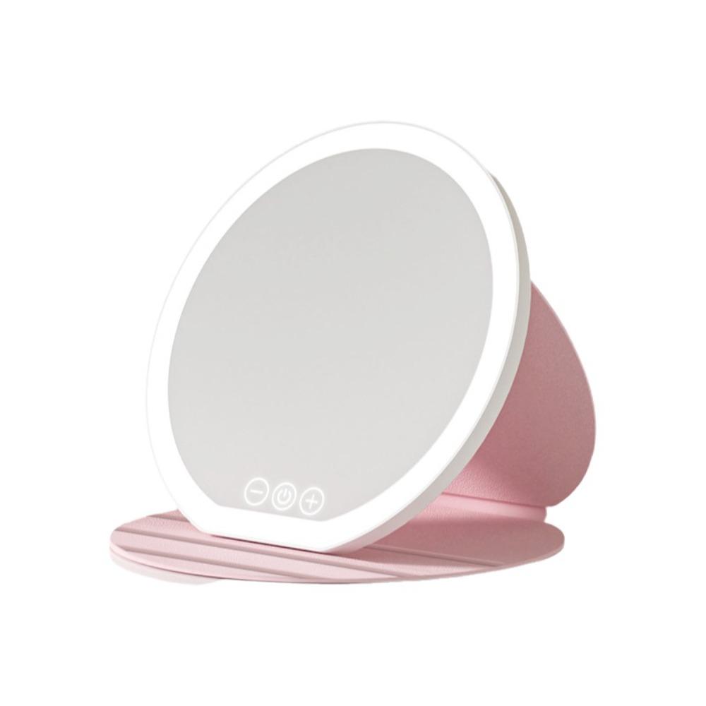 Leather Case Lighted Desktop Mirror Round Mirror Portable Vanity Mirror LED Makeup Mirror Home Use 18.5cm
