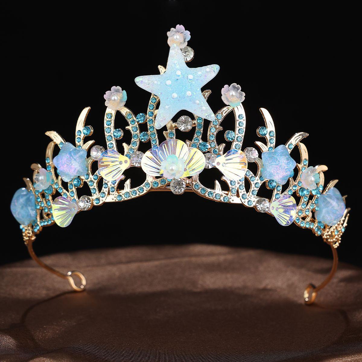 

Модная ручной работы корона-ободок с морской звездой, цветком и ракушками, с пайетками, принцессы, королевы, океанский аксессуар для волос