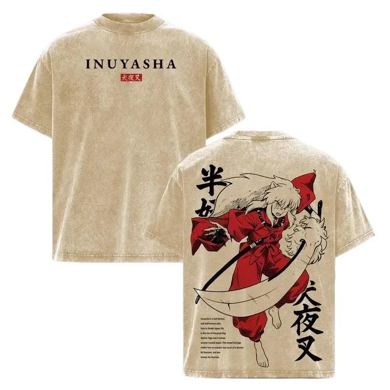

Hot Anime Inuyasha Sesshoumaru Graphic Tee Men Women Clothing Washed Cotton Tshirt Casual T-shirt Harajuku Male Vintage T Shirt XXL бежевий