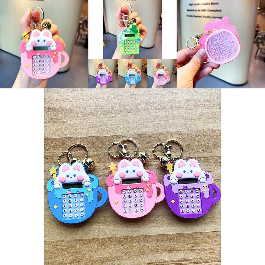 Adorable Bunny Calculator Keychain Soft Rubber Cute Keyring For School Bags And Gifts