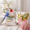 Cotton Canvas 3D Effect Birds Embroidery Throw Pillow Cover Decorative Cushion Cover For Sofa Office Home Room Decoration