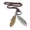 Cool Unisex Vintage Charms Choker 2 Wings Feather Pendant Leather Long Necklace