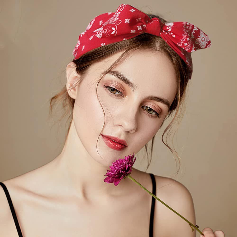Stoff Paisley-Muster Breiter Schleifenknoten Haarband Elegant Boho Retro Hasenohren Stirnband Haarschmuck Gedreht Geknotetes Kopfband