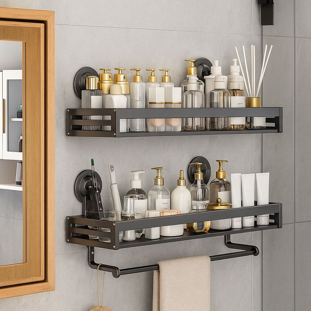 Space Aluminium Wall Shower Shampoo Rack Punch Free Wall Hanging Storage Rack  Kitchen