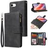 For iPhone 16e Case Zipper Wallet Multiple Card Slots Leather Phone Cover