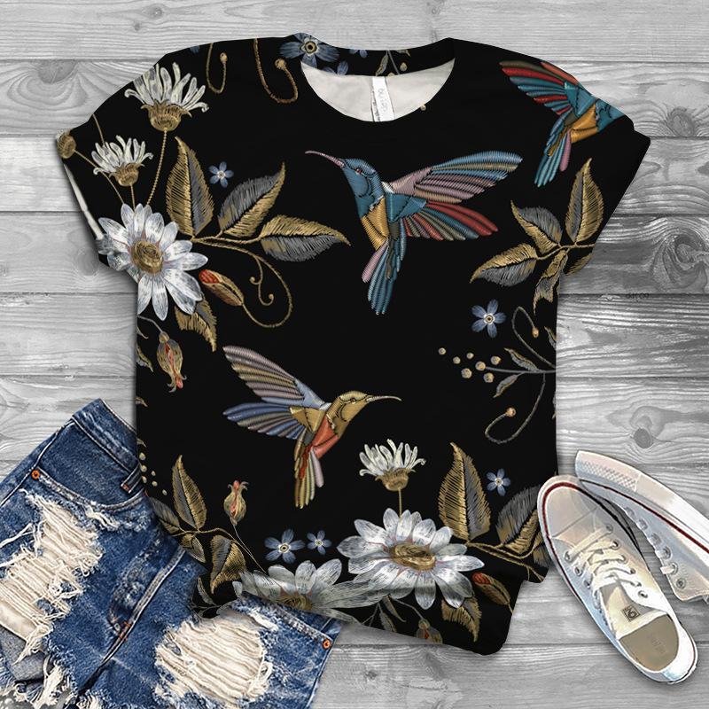 Summer New Bird 3D Printed Women's Top Loose Short Sleeve Loose Casual T-shirt