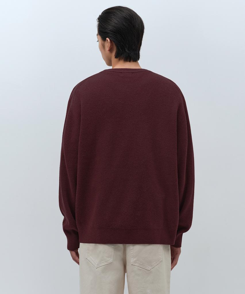MUSINSA STANDARD [Victoria Wool] Minimal Ribbed Crew Neck Knit [Burgundy]