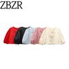 Zbzr Spring New Women Clothes Western Style Casual Simplicity Silk Satin Texture Puff Sleeve Bow Short Jacket