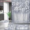 4Pcs Shower Curtain Set with Non-Slip Bath Mat, Toilet Lid Cover, Contour Rug & 12 Hooks, Bathroom Decor