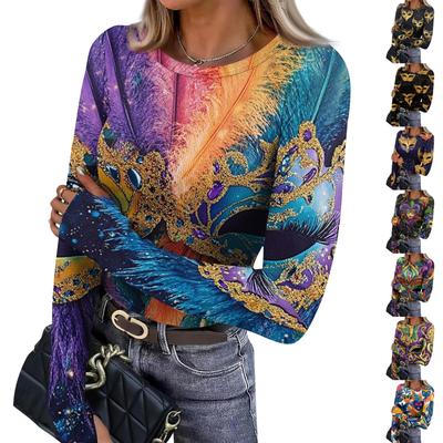 Damen Winter Slim Bottom T-Shirt Mode Casual Druck Rundhals Pullover Langarm Oberteil