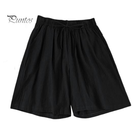 Women Summer Casual Shorts Elastic Waist Drawstring Pockets Shorts Solid Color Wide Leg Loose Short Pants Streetwear