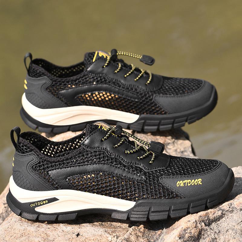 Large size round head men's outdoor mesh cloth shoes sports leisure fashion hiking breathable shoes