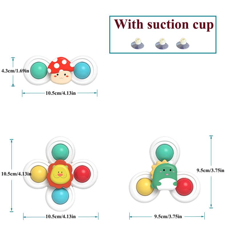 3PC Set Suction Cup Spinning Cartoon Animal Spinner Toys For Kids Window High Chair Tray Bath Table Travel for Children Gift
