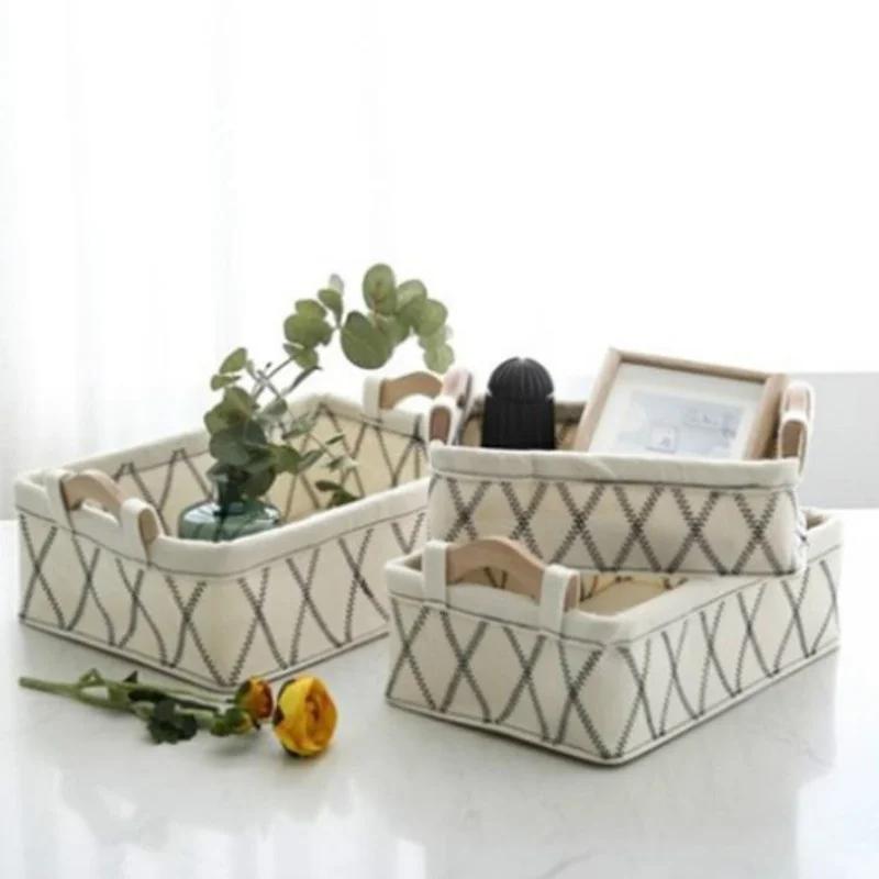 Felt Storage Box Storage Tank Toys Felt Storage Box Wooden Handle Square Storage Box Multipurpose Felt Basket