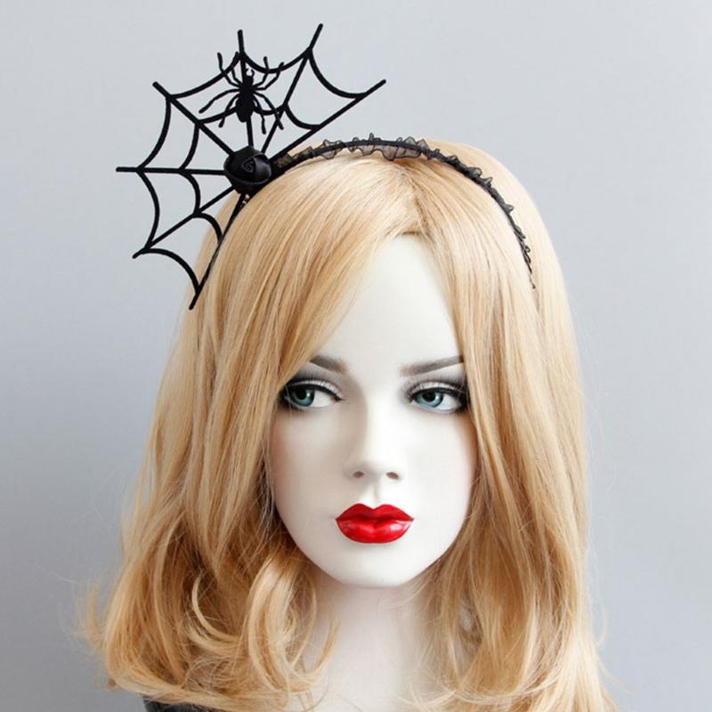 Halloween Headwear Spider Webs Headband Lace Necklace Fancy Dress-up Headpiece for Cosplay Party Novelty Headdress