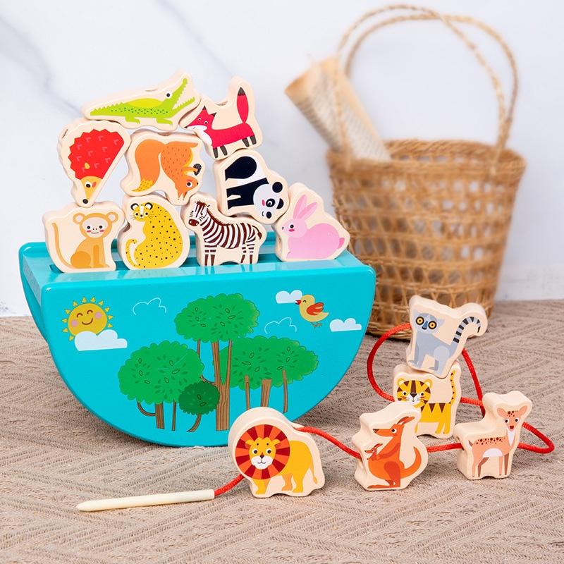 Animal Balance Building Blocks For Toddlers Wooden Bead Stringing Toy