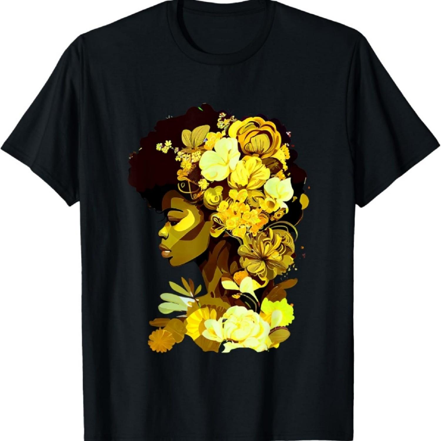 

Красивая Черная Женщина Афро Королева Африканское Искусство Желтые Цветы Футболка XXXXXL чёрный