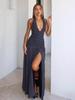 2026 Summer Polka Dot Backless V-neck Dress with Slit and Cinched Waist for Women