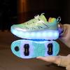 Kid's Roller Skates Removable Flat Charging LED Four Wheels Glowing Sports Shoes Pink Women's Glowing Sneakers
