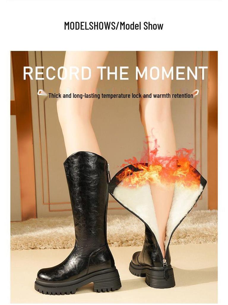 Women's Knee-High Thick-Soled Velvet Winter Boots - Warm Cotton, Height-Enhancing