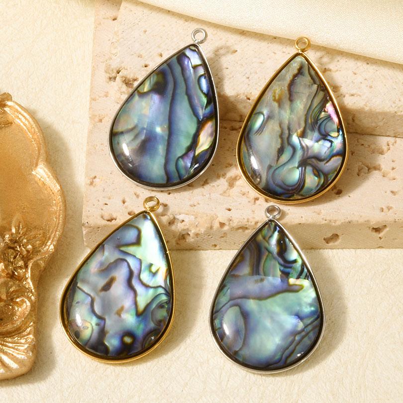 6pcs Real Natural Abalone Shell Geometric Charm Stainless Steel Charms For Jewelry Making Supplies Ocean Pendants DIY Materials
