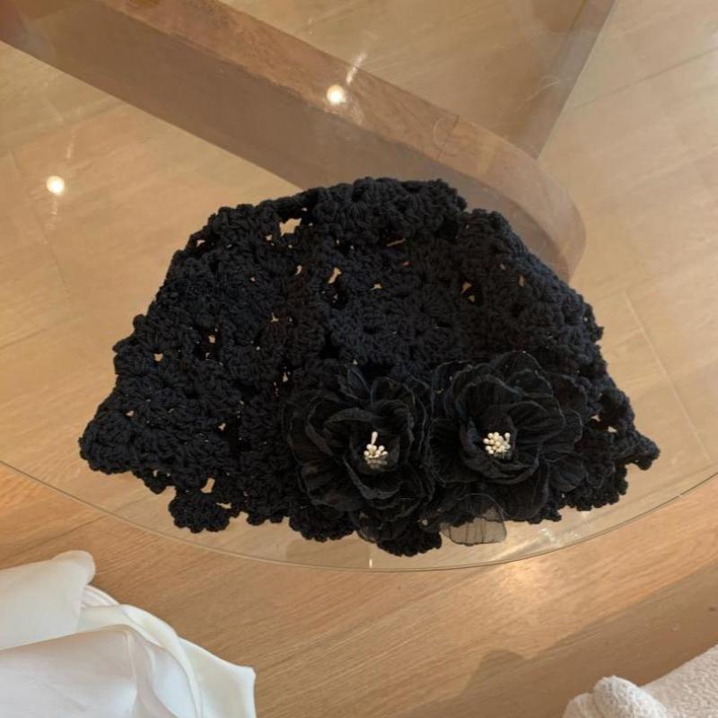 

Женская оригинальная тонкая весенне-летняя ажурная шапка-бини ручной вязки в корейском стиле с кружевными цветами для обертывания головы One Size
