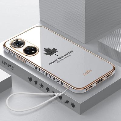 Honor50 Luxury Maple Leaf Lanyard Case For Huawei Honor 50 60 Se 70 Pro 5g 50pro 50se 60pro 20 Plating Silicone Cover Honor50pro