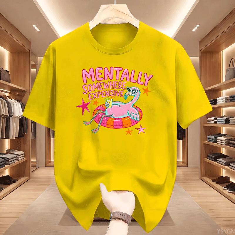 Unisextally Somewhere Expensive T Shirt Funny Flamingo Summer Vacation Tshirt Beach Graphic T Shirts Cotton Short Sleeve Tees