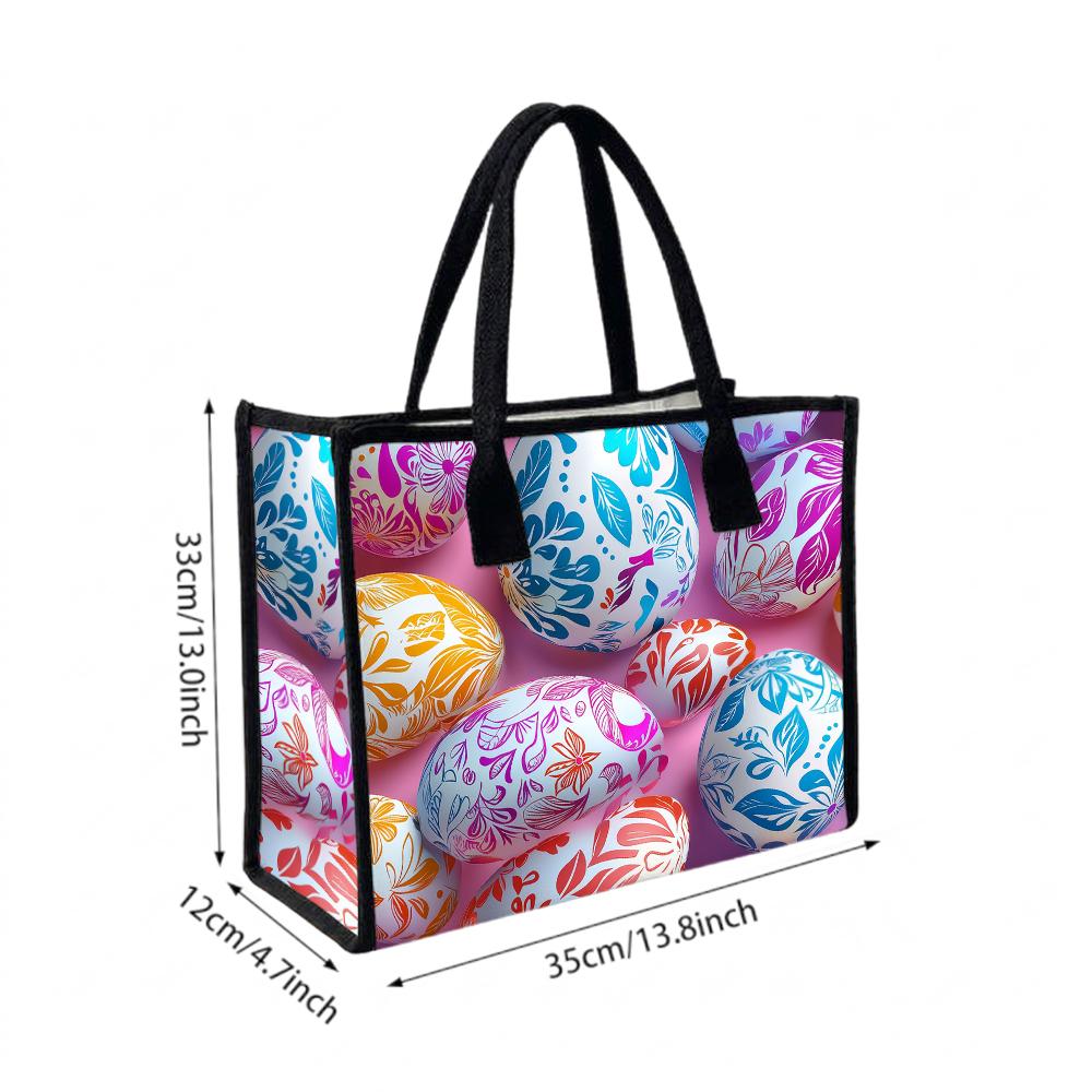Easter Egg Pattern Tote Bag Fashionable Portable Handbag for Daily Use Shopping