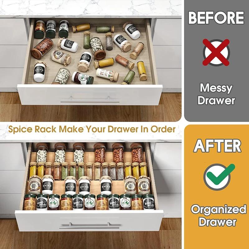 Bamboo Spice Rack Tray Jars Spice Drawer Organizer for Kitchen Cabinets Storage and Organization Shoe Tray Straw Tray Wood Tray