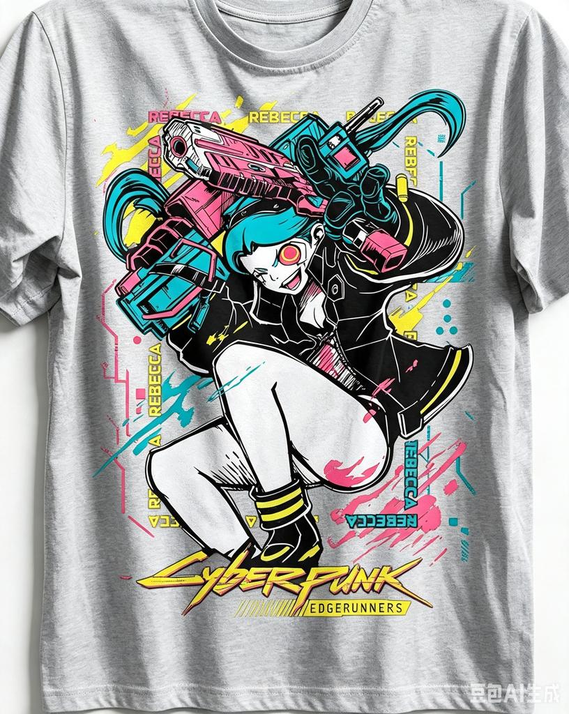 2026 Cyberpunk Edgerunners Rebecca Anime Graphic Black T-shirt Unisex Oversized Y2K Streetwear Soft Cotton T-shirt For Fans