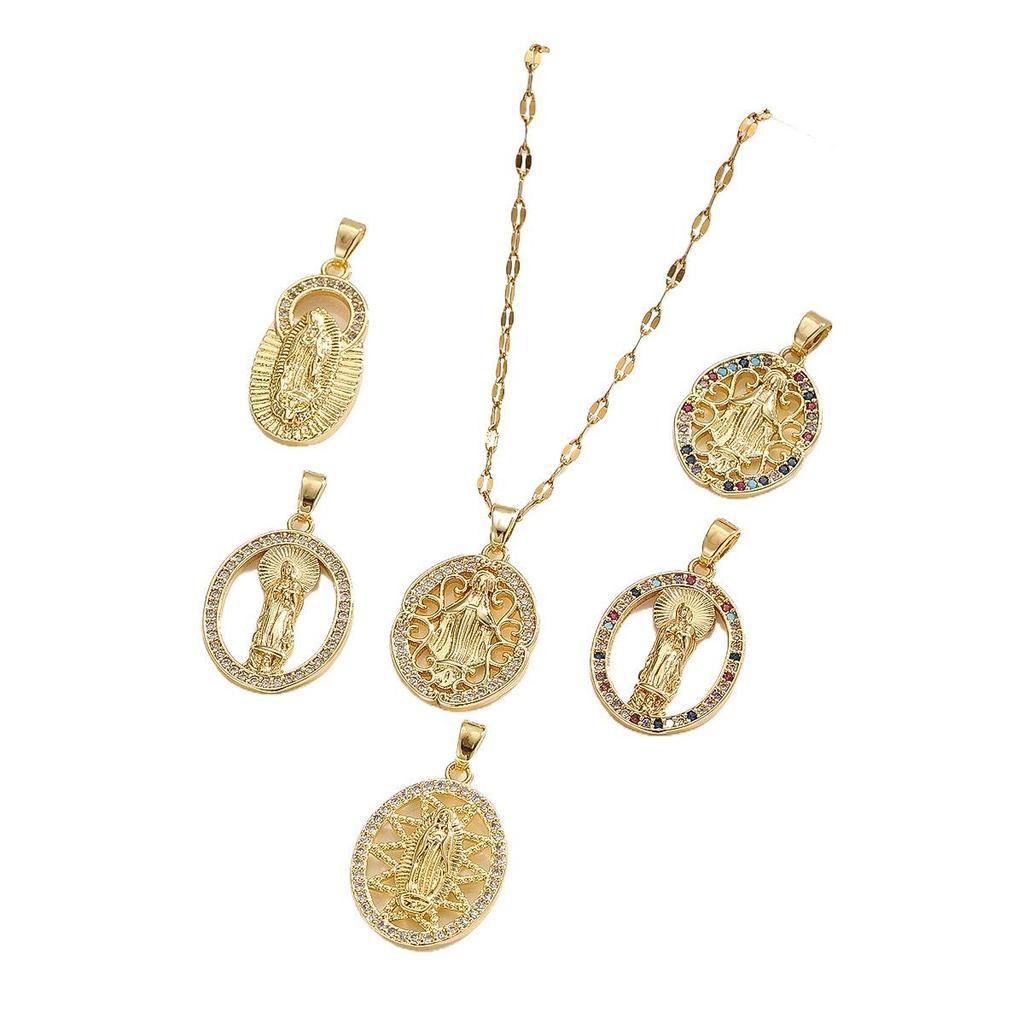 Přívěsek Panny Marie ve stylu Blízkého východu, vykládaný mědí a zirkony, s řetízkem z nerezové oceli - Evropská a americká móda