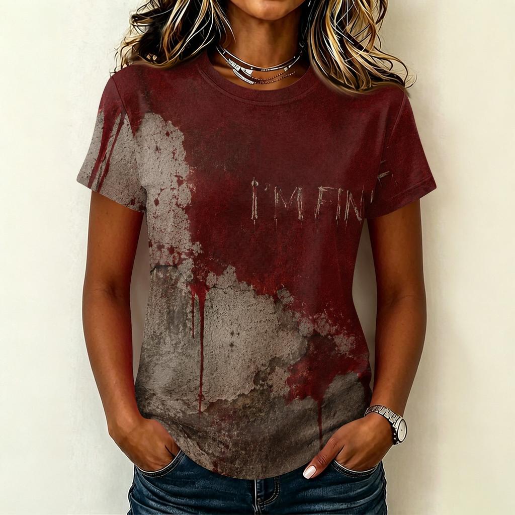 Women's Casual Pullover Short Sleeve T Shirt Halloween Graphic Print Round Neck Top Lightweight Comfortable Fit