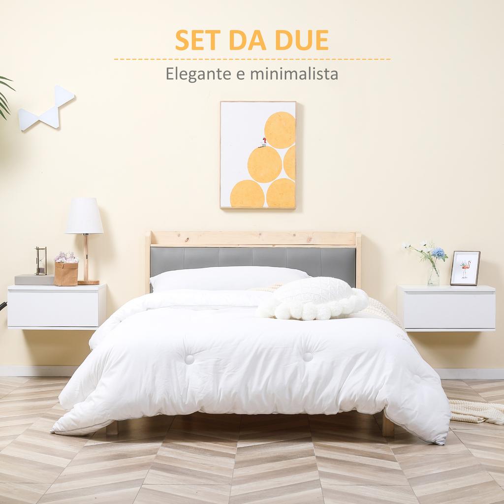 2 Piece Nightstand Set With Drawer And Floating Design In Particleboard And Mdf 49x38x23 Cm White