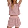 Women's Striped 2 Piece Outfit Casual Short Sleeve T-shirt & High Waist Shorts Set Summer Loungewear 