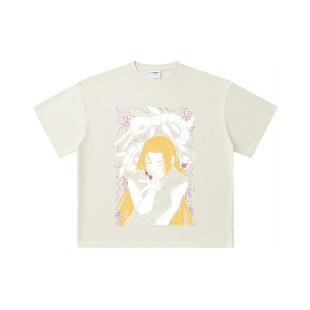 

260 GSM Double Yarn 32 Count 100% Cotton Jujutsu Kaisen V58 Yuki Print Unisex Heavy Cotton T Shirt S абрикосовый