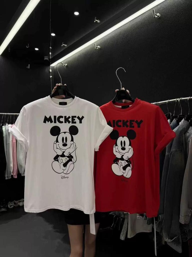 New Korean Summer Casual Loose Fit Mickey Print Cotton T-Shirt for Women