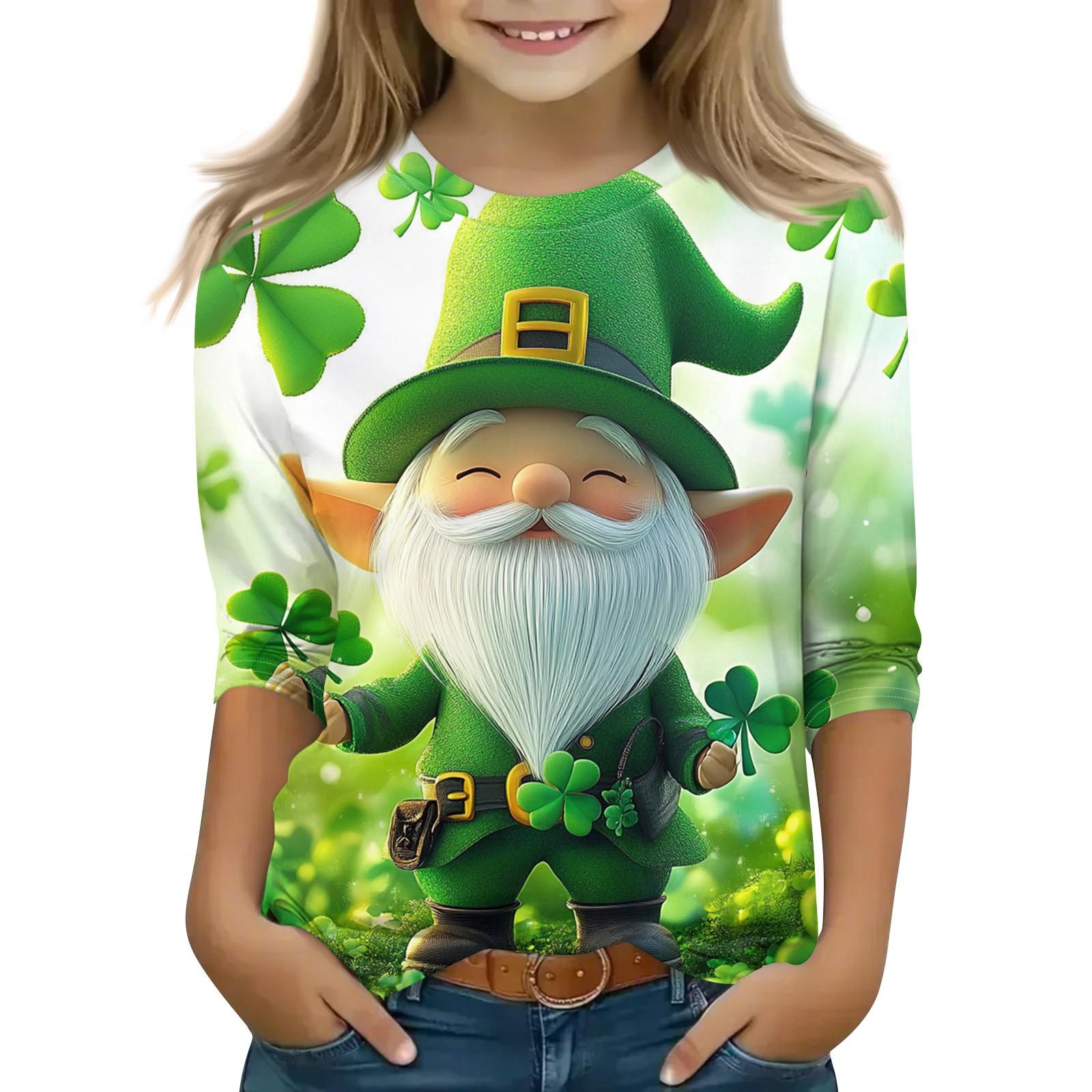 

Топы с принтом для девочек 5-16 лет с круглым вырезом и рукавами 3/4 Футболки Модные топы Наряды Футболки 110