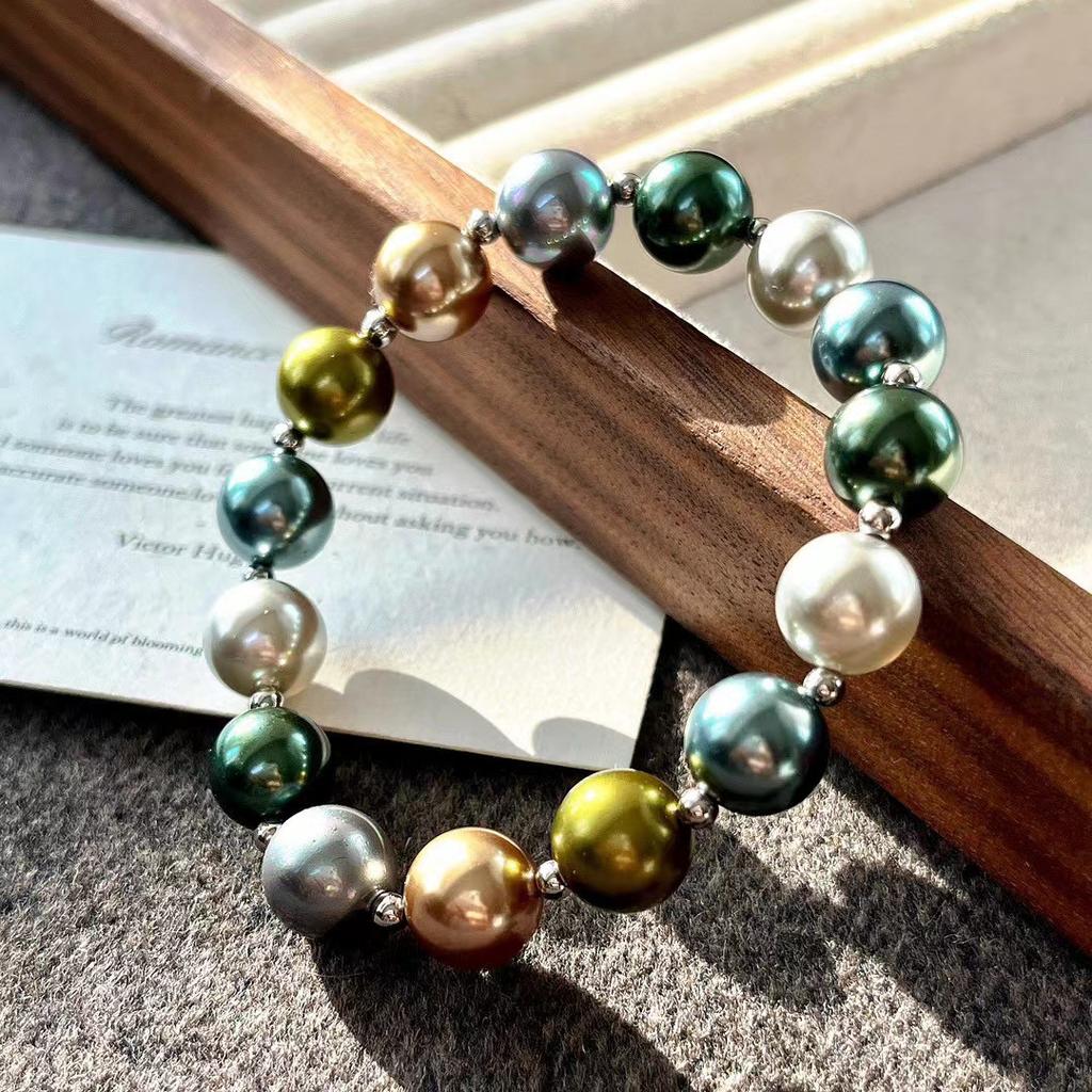 Vintage Strong Light High Quality Shijia Crystal Artificial Tahitian Morandi Maillard Pearl Bracelet