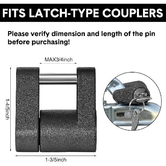 Chumia 4 Pack Black Trailer Hitch Coupler Lock With Keys, Dia 1/4 Inch 3/4 Inch Span Trailer Tongue Hitch Lock For Tow Boat Rv Truck Car'S Coupler