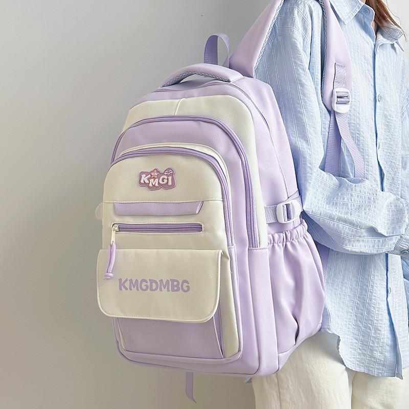 Letter Stylish Backpack With Color Blocking For Middle And High Students School