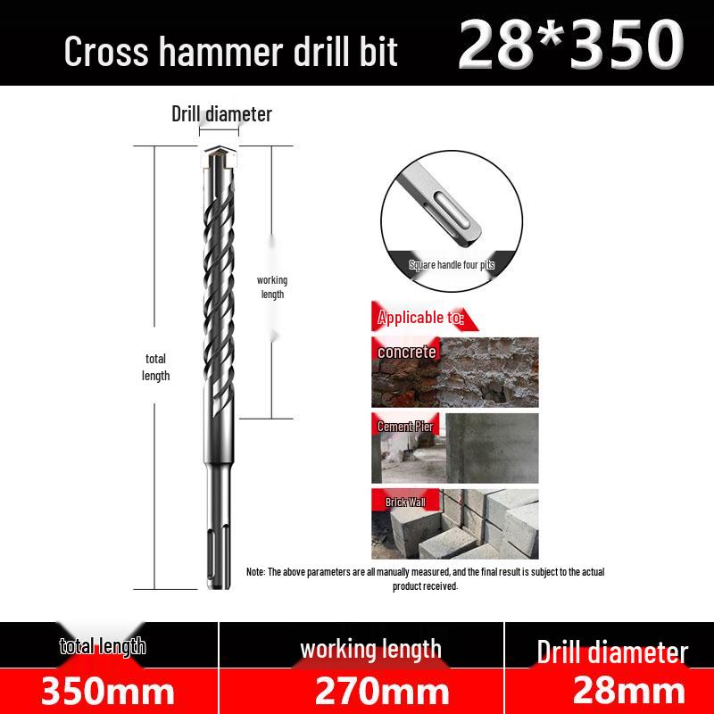 Four-Flute Extended Rotary Hammer Drill Bit for Concrete and Cement with Square Shank