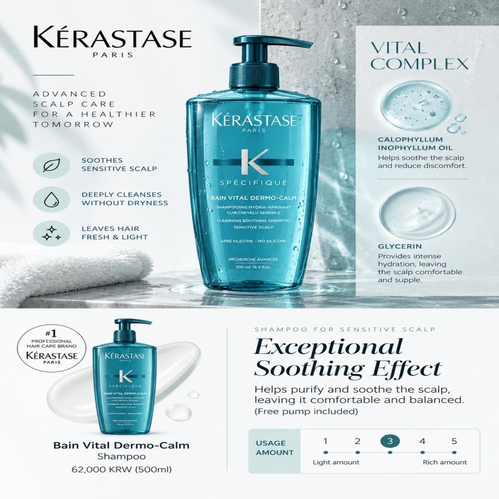 Kérastase Spécifique Bain Vital Dermo-Calm Soothing & Hydrating Shampoo for Sensitive Scalp 500ml