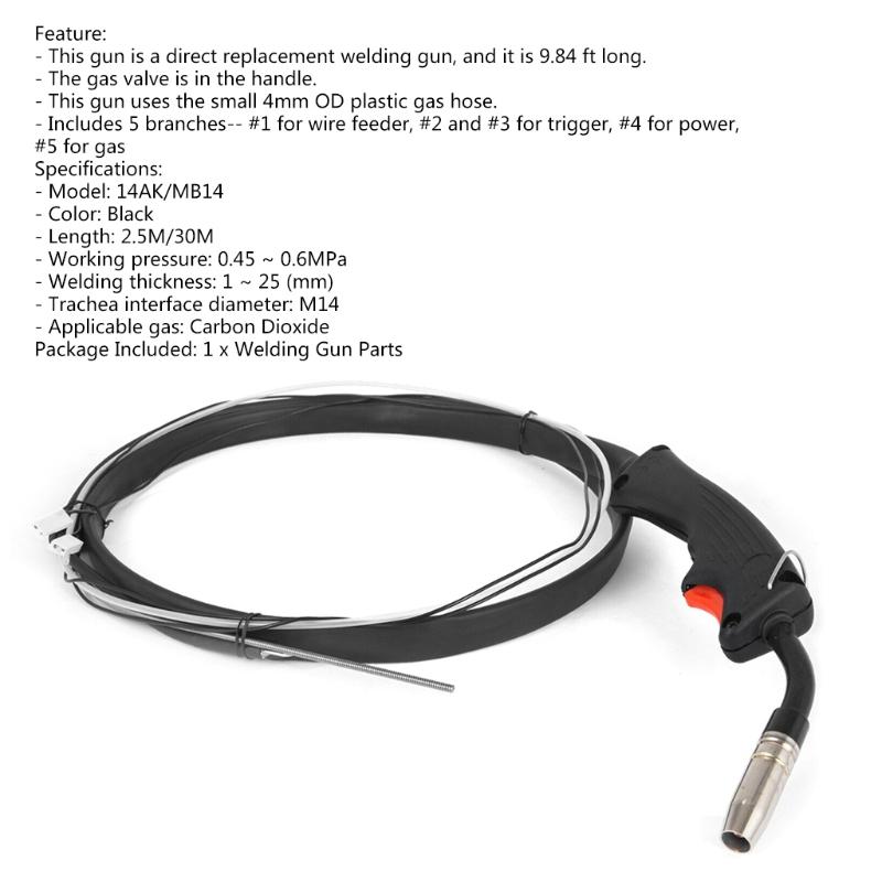 Practical 14AK MIG Welding Gun Torch for Light Autobody Work Gas Shielded Welding Electric Welder Replacement Torch