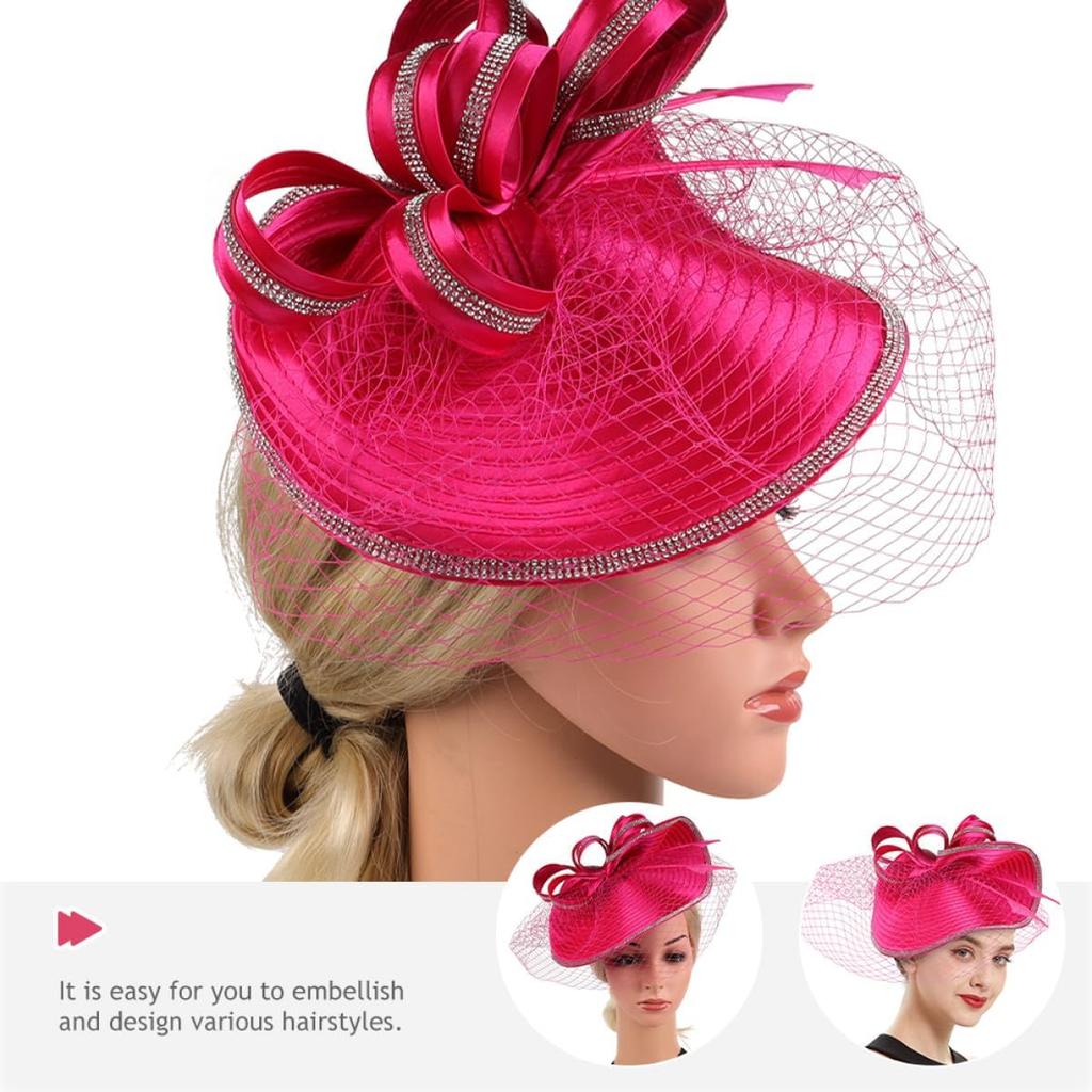 VALICLUD Women’s Elegant Cocktail Tea Party Fascinator Hat Headband in Rose Red, Lightweight Mesh Material, Wedding and Special Occasion Accessory